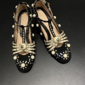 Zapatos planos de la Sra. Gucci Gucci perlas tacones gruesos de cabeza de leopardo tacones altos de 5,5 cm 36 yardas