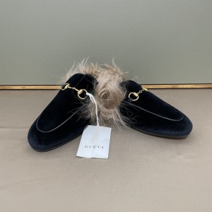 Sandalias Gucci  zapatillas zapatos riemueller de pelo de conejo de terciopelo negro