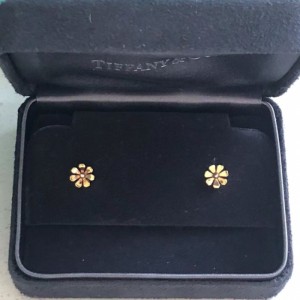 Tiffany pendientes nuevas Tiffany 18k pendientes de flores de oro y plata