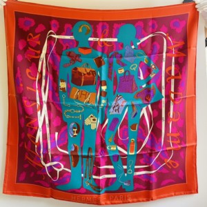 Mr. and Lady Hermes Orange 90 cm Silk Scarf