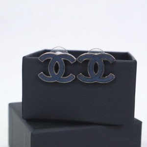 Joyas para el oído de la Sra. Chanel Chanel esmalte azul doble C pendientes