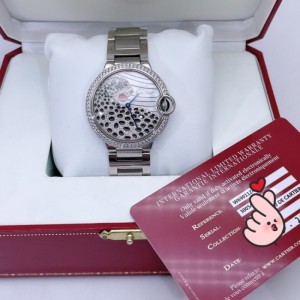 Lady Cartier quartz Performance cargo Cartier Blue balloon 36 metros de diámetro Snow Mountain Flying Leopard trasera diamante conjunto completo de relojes femeninos