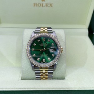 Rolex Men s Machinery Performance cargo Rolex 16.233 bitácora 36 medidores de diámetro bolsa de perforación de disco verde Reloj automático masculino