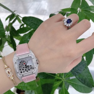 Sra. Cartier productos de rendimiento mecánico Cartier Santos mediano con diamantes detrás de la monta?a nevada leopardo volador Reloj automático femenino