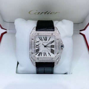 Cartier hombre rendimiento mecánico Cartier Santos diamante trasero grande