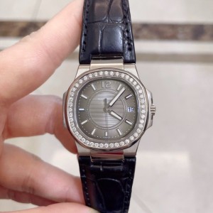 Lady Patek Philippe quartz Watch Sport elegant series Nautilus 18k Platinum original Diamonds 7010g