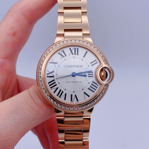 Sra. Cartier reloj mecánico globo azul rosa oro diamante original 33 mujer mecánica