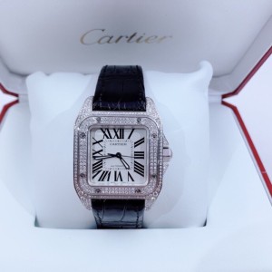 Reloj mecánico automático con diamante trasero mediano de Cartier Santos