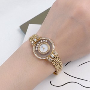 Sra. Chopin Happy Diamonds 24 metros de diámetro 18k oro diamante original con superficie de Fritillaria quartz relojes femeninos