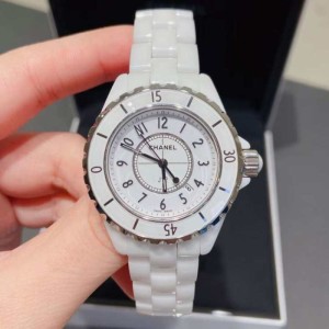 Reloj de cuarzo de la Sra. Chanel cerámica blanca de la serie j12