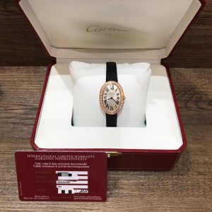 Ba?era Cartier 18k rosa dorada con reloj de mujer de cuarzo diamante trasero