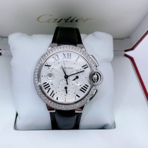 Medidores mecánicos para hombres Cartier globo azul cronometrador 44 diámetro de medidores con conjunto completo de diamantes