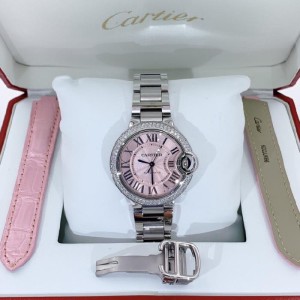 Relojes mecánicos automáticos para mujeres con diamantes incrustados en la parte trasera de la serie de globos azules de la Sra. Cartier