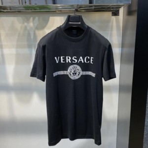 Camiseta de Versace para hombres Versace nueva camiseta casual de manga corta estampada logotipo Medusa negra para hombres m