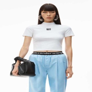 Camiseta de la Sra. Alexander Wang de cuello alto y media manga con suela blanca talla L