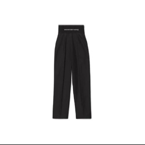 Pantalones casuales de la Sra. Alexander Wang pantalones altos, cintura recta pantalones negros de 2 yardas