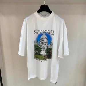 Camiseta masculina balenciaga nueva camiseta blanca Castillo de algodón puro jardín de construcción camiseta casual de manga corta talla s para hombres y mujeres