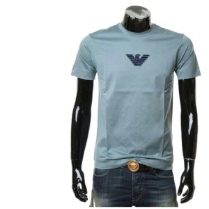 Aprio Armani Hombre águila de manga corta estándar de algodón mercerizado hombre camiseta de cuello redondo de manga corta