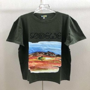 Camiseta de royway para hombres y mujeres, blusa de manga corta impresa con letras de paisaje de acuarela verde oscuro