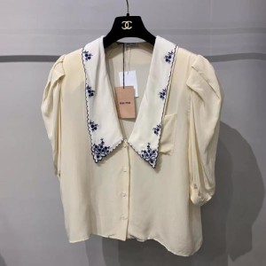 Blusa de la Sra. Miao Miao blusa miumiu Miao blusa de cuello de mu?eca de seda real