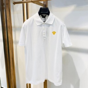 Camiseta de Versace para hombres primavera y verano nueva malla blanca bordada con algodón Medusa cabeza solapa polo de manga corta XL para hombres