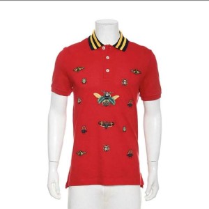 Gucci camisa polo bordada con insectos de manga corta para hombres