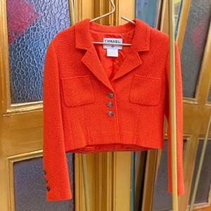 Chaqueta de la Sra. Chanel llama naranja peque?a fragancia chaqueta corta 42 yardas