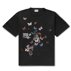 Charlie Luciano manga corta s talla mariposa floral manga corta negra