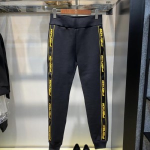 Pantalones casuales de la Sra. Fendi pantalones casuales femeninos negros con terciopelo elástica logotipo de cintura letras pantalones deportivos para cerrar los pies pantalones higiénicos pantalones femeninos talla 42