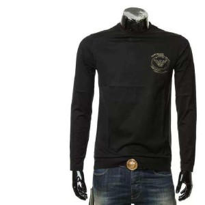 Aprio Armani hombres camiseta de manga larga con águila dorada de manga larga y algodón mercerizado