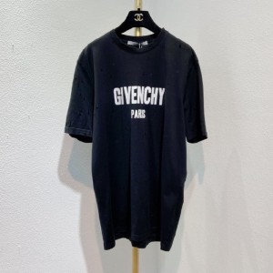 ジバンシーレディースTシャツGivenchyブラックラウンドネックの破れデザインTシャツ