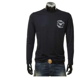 Aprio Armani camiseta de manga larga de algodón mercerizado para hombres estándar águila de manga larga