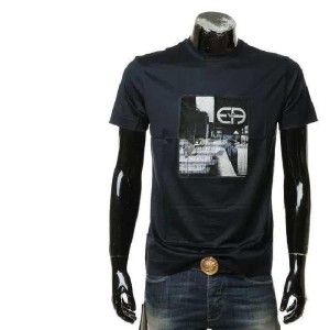 Aprio Armani camiseta de manga corta de algodón mercerizado con águila de manga corta para hombres