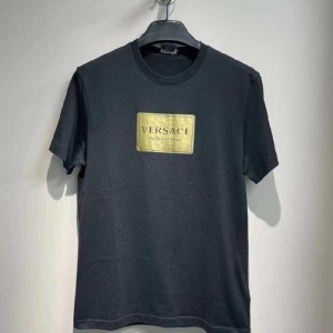 Camiseta de Versace para hombres Versace para hombres logotipo de letras negras de oro camiseta de manga corta