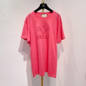 グッチレディースTシャツGucciピンクラウンドネックテニスラケットTシャツ