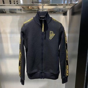 Chaqueta de la Sra. Fendi chaqueta negra de oto?o e invierno con manga de terciopelo logotipo de cuello delgado ropa deportiva chaqueta casual de 40 yardas