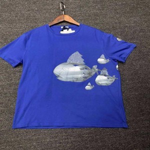 モンクレールメンズTシャツ夏のブルー快適ゆったり版クルーネック半袖トップス