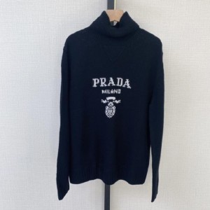 Suéter de punto Prada Lady Prada logotipo negro punto suéter de cuello alto talla 42