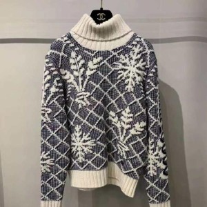 Suéter de punto de la Sra. chanel, suéter de cuello alto de Chanel Snowflake