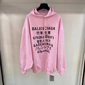 Suéter de mujer balenciaga rosa más terciopelo logotipo multilingüe estampado sudadera con capucha deportiva de ocio relajado Código s