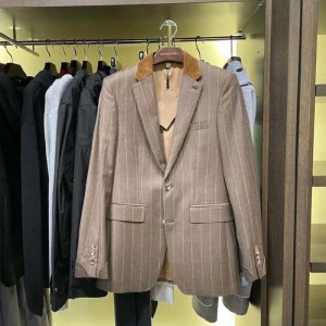 Traje de oto?o para hombres bobery chaqueta de traje comercial a rayas marrones