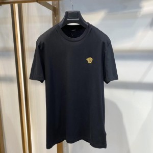 Camiseta de Versace para hombres Versace clásico para hombres con cabeza entera bordada Medusa camiseta de cuello redondo negro de manga corta camiseta XL