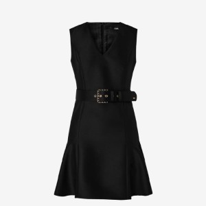 El viejo Buda Karl Lagerfeld lleva un vestido de chaleco con tirantes de cintura en V negro, talla XS