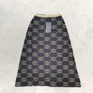 Falda de medio cuerpo de la Sra. Gucci Gucci hilo de oro negro doble G letra media falda Código XS