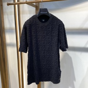 Camiseta Fendi para hombres y mujeres con el mismo logotipo tridimensional negro con letras logotipo FF camiseta casual de manga corta tama?o l