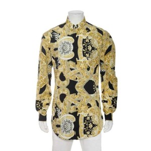 Versace camisa masculina estampada camisa de manga larga