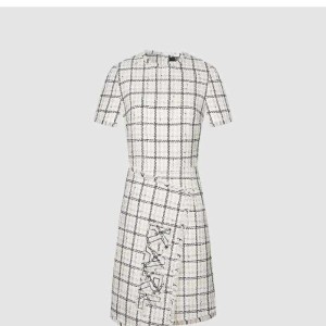 Karl Lagerfeld primavera - verano nuevo vestido de tweed de borde peludo talla s