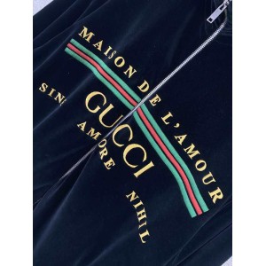 Chaqueta de Gucci para hombres gran logotipo cremallera suéter de oto?o chaqueta suelta negra de terciopelo