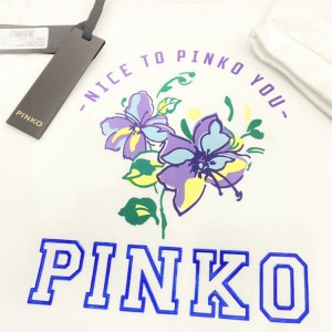 Camiseta feminina Pingo primavera/verão, camiseta fina branca de algodão com estampa floral do logotipo, manga curta casual, tamanho L